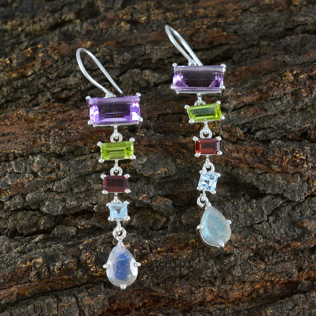 Multi-African-Stella-Penta-Dangle-multicolor-Silver-Earring