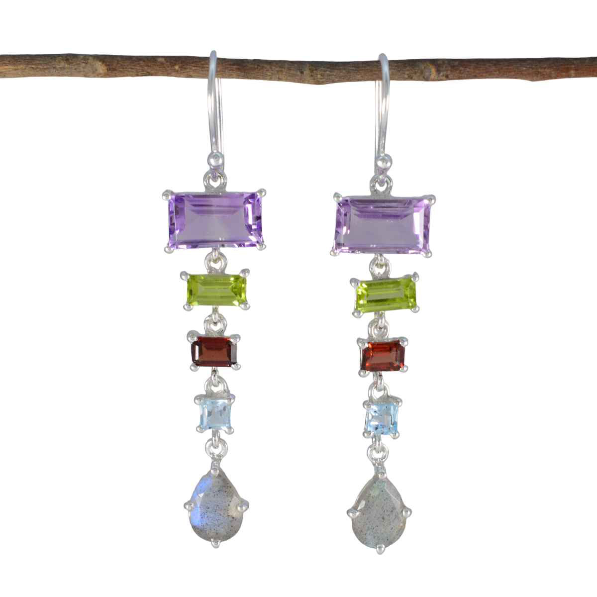 Multi-African-Stella-Penta-Dangle-multicolor-Silver-Earring Image principale du produit