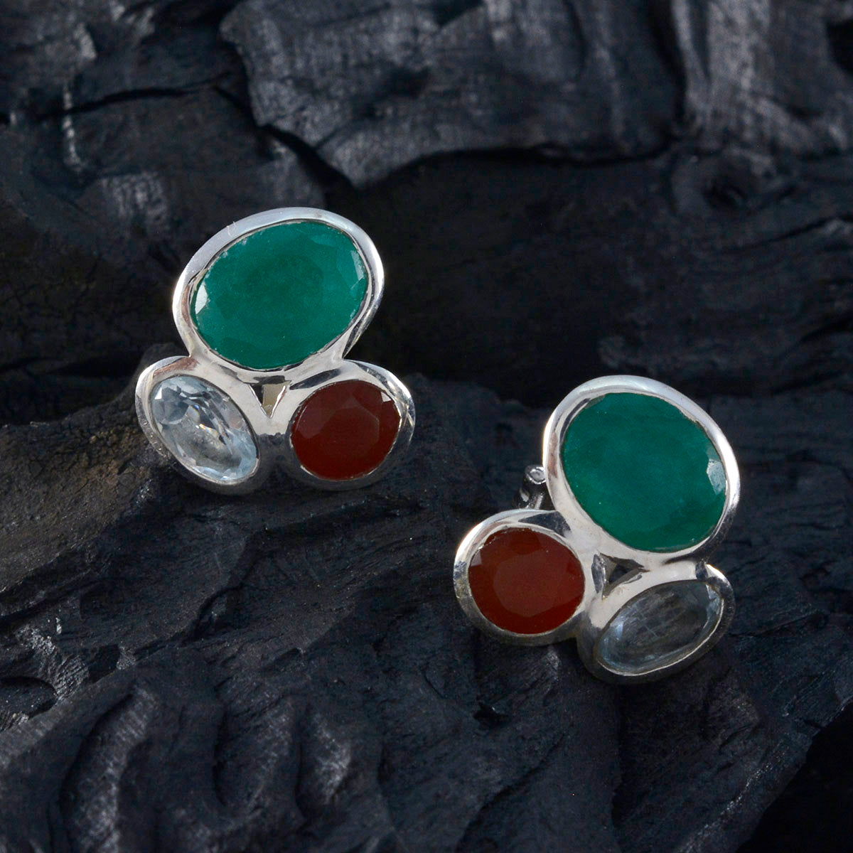 Multi-Mexican-Savannah-multiple-Stud-multicolor-Sterling-Silver-Earring