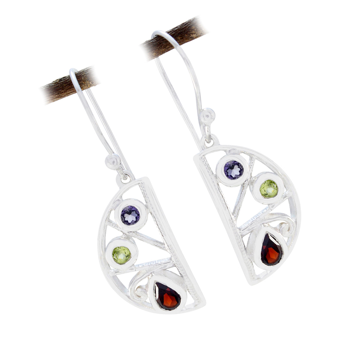 Multi-French-Sophia-multiple-Dangle-multicolor-Silver-Earring