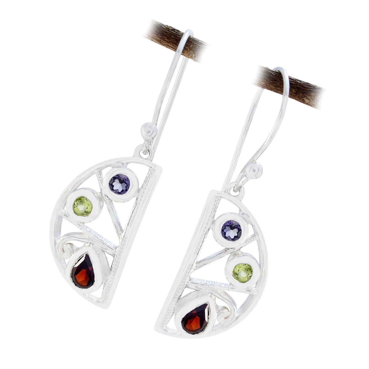 Boucles d'oreilles pendantes multicolores en argent avec plusieurs motifs Sophia français Image secondaire du produit