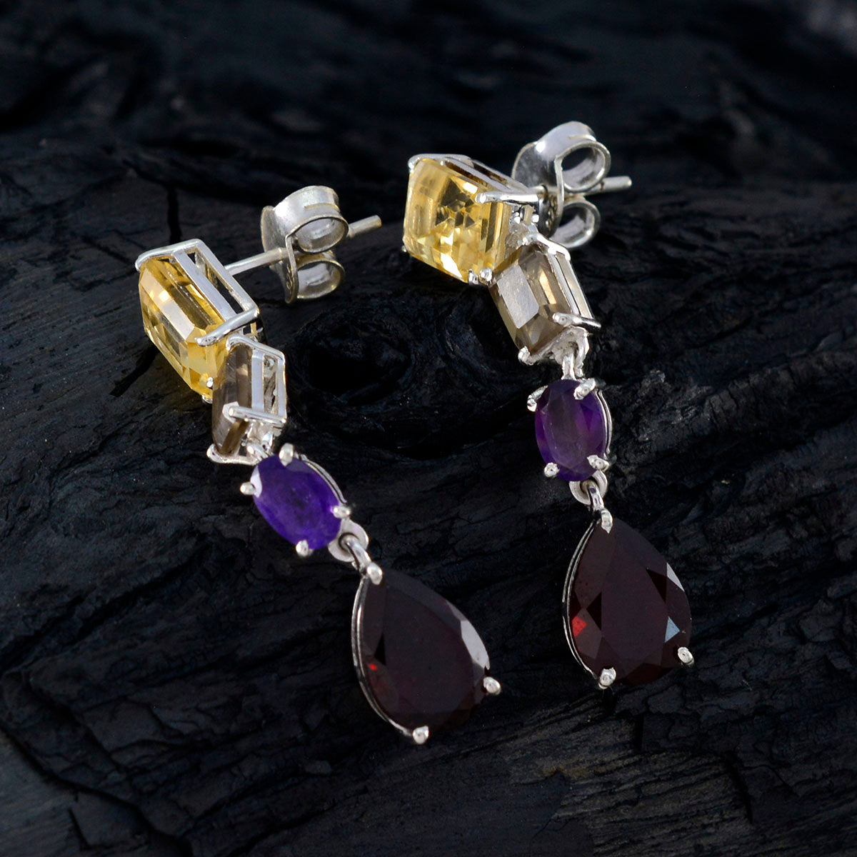 Boucles d'oreilles coréennes multicolores en argent sterling avec un quart de Lucia Image secondaire du produit