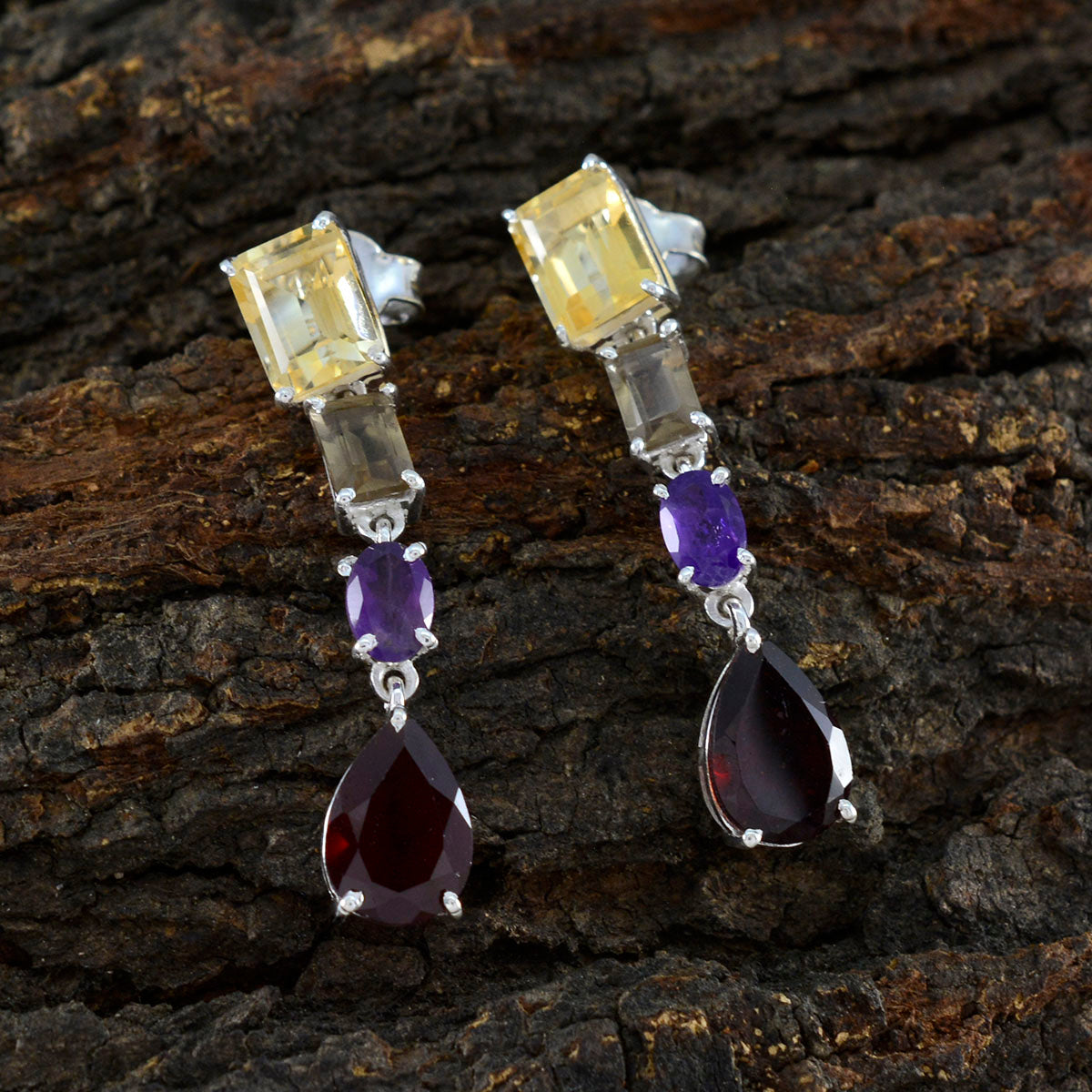 Multi-Korean-Lucia-quarter-Stud-multicolor-Sterling-Silver-Earring