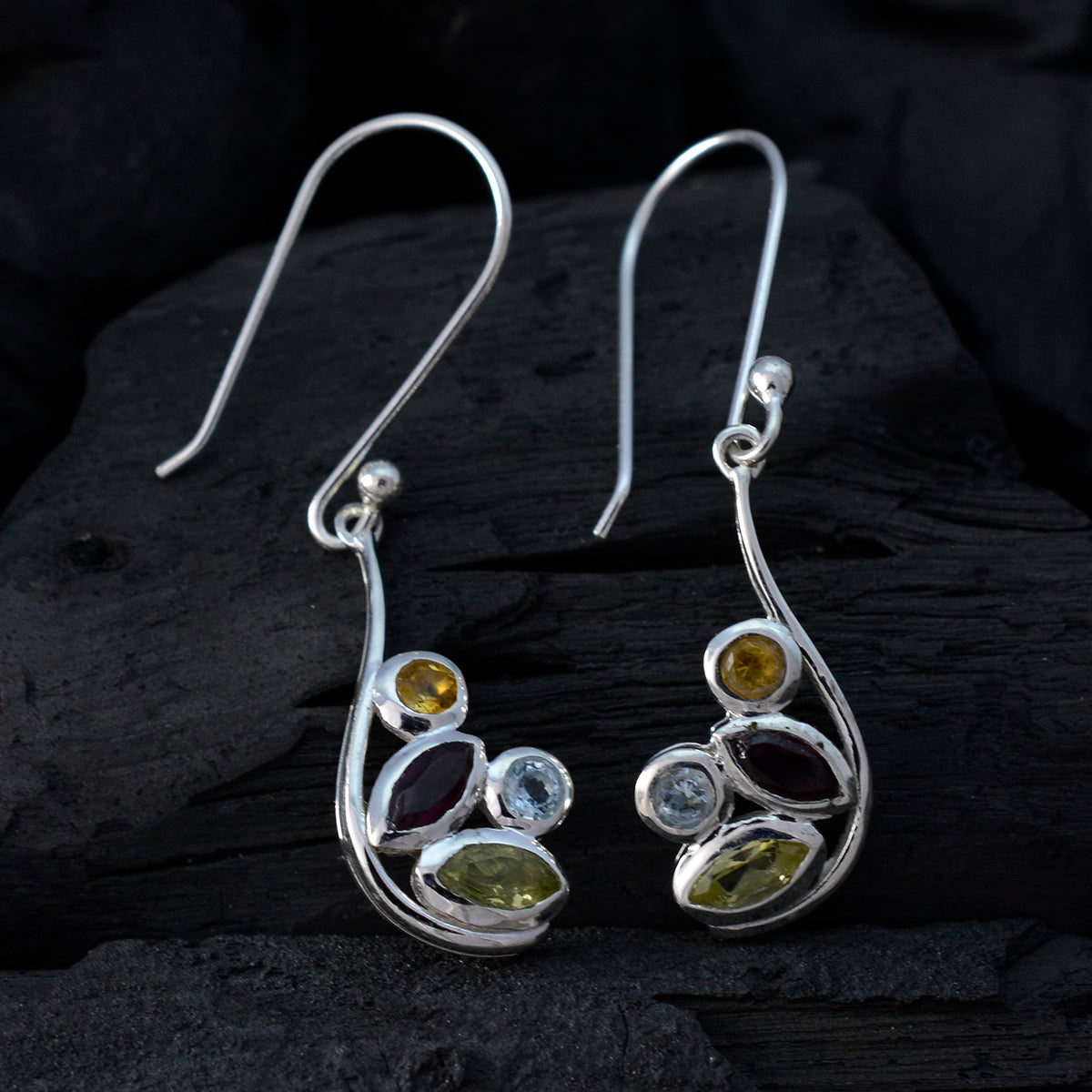 Multi-Middle-Eastern-Aaliyah-quarter-Dangle-multicolor-925-Sterling-Silver-Earring