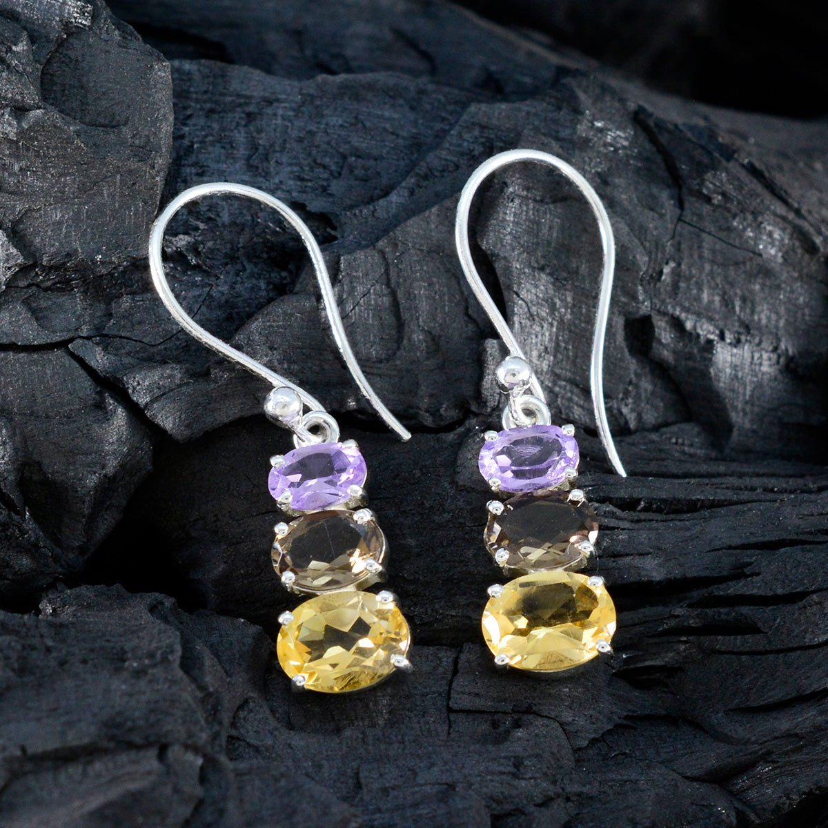 Multi-German-Violet-Multiple-Dangle-Multicolor-925-Silber-Ohrring