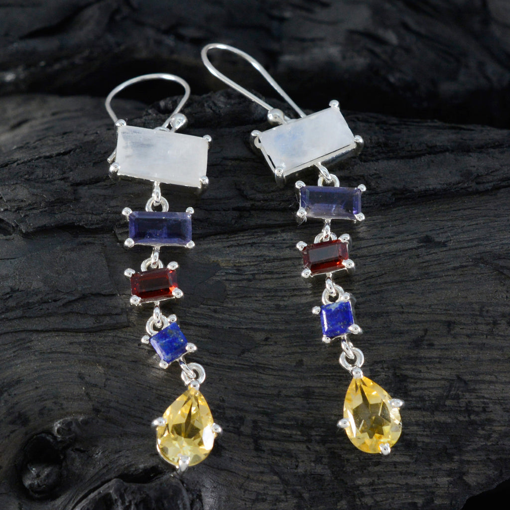 Multi-American-Violet-Penta-Dangle-multicolor-925-Sterling-Silver-Earring