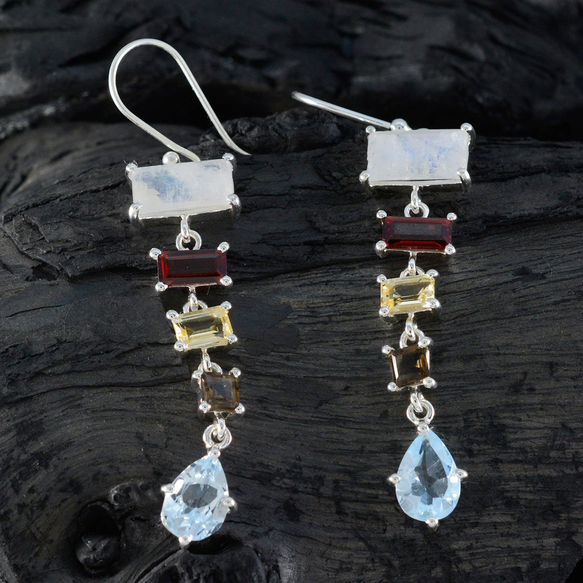 Boucles d'oreilles pendantes multicolores en argent avec pendentif pentagramme Yasmin coréen Image secondaire du produit