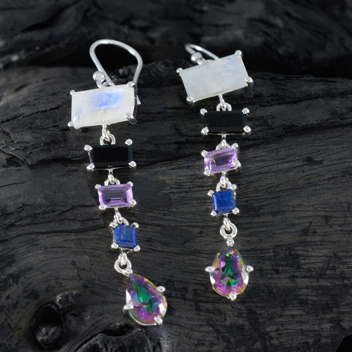 Multi-Japanese-Yasmine-Penta-Dangle-multicolor-Sterling-Silver-Earring