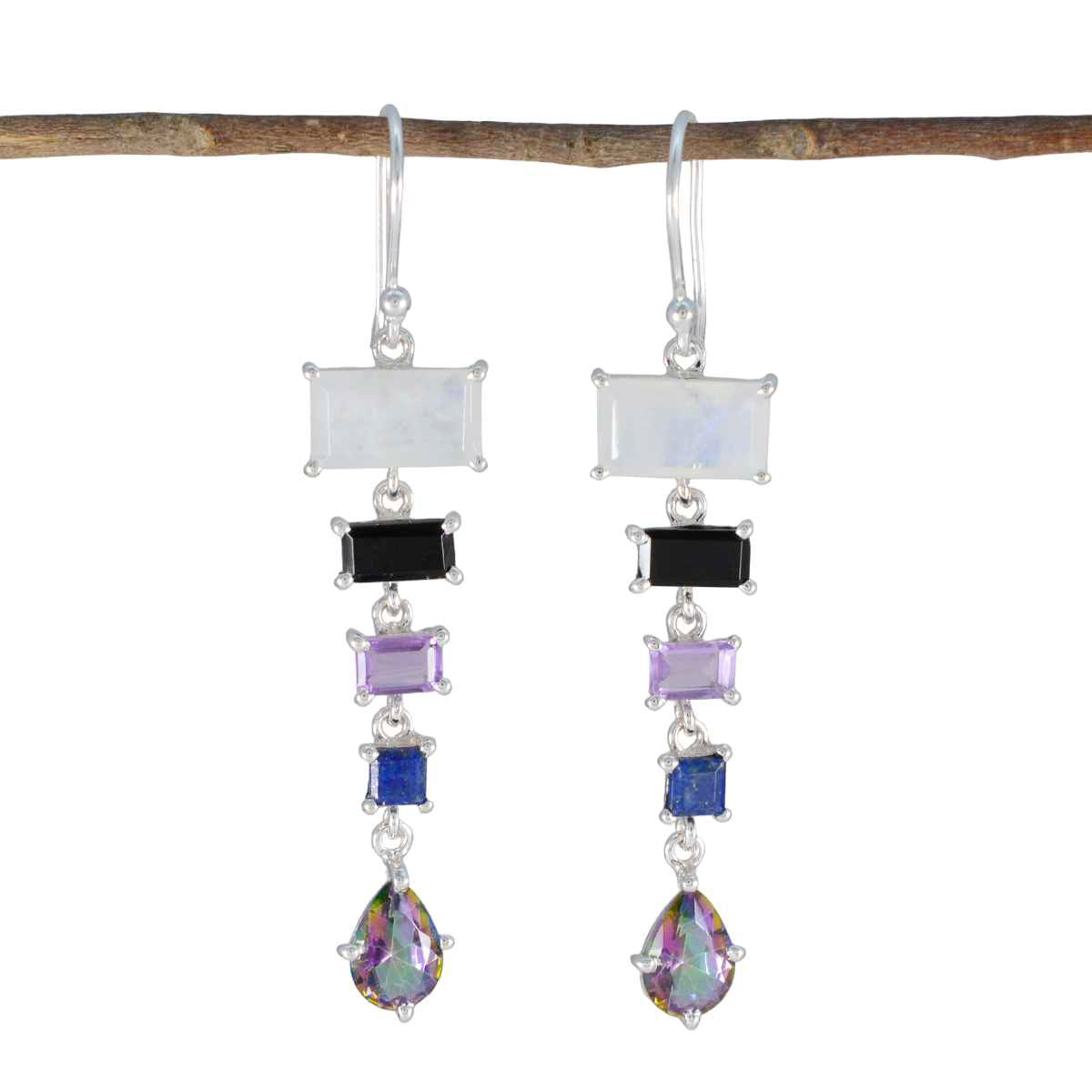 Multi-Japanese-Yasmine-Penta-Dangle-multicolor-Sterling-Silver-Earring