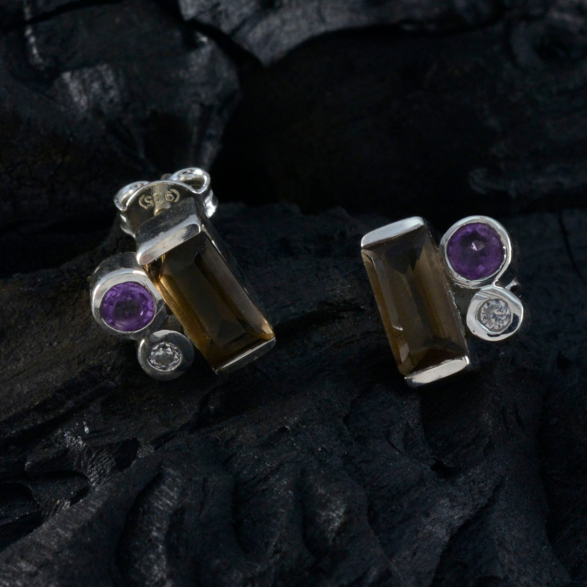 Orecchino multicolore in argento con trilogia Milagros tedesca Multi Immagine secondaria del prodotto