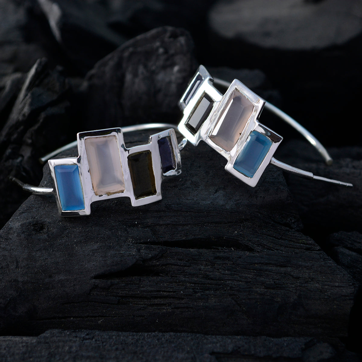 Multi-Egyptian-Carolina-multiple-Stud-multicolor-Silver-Earring