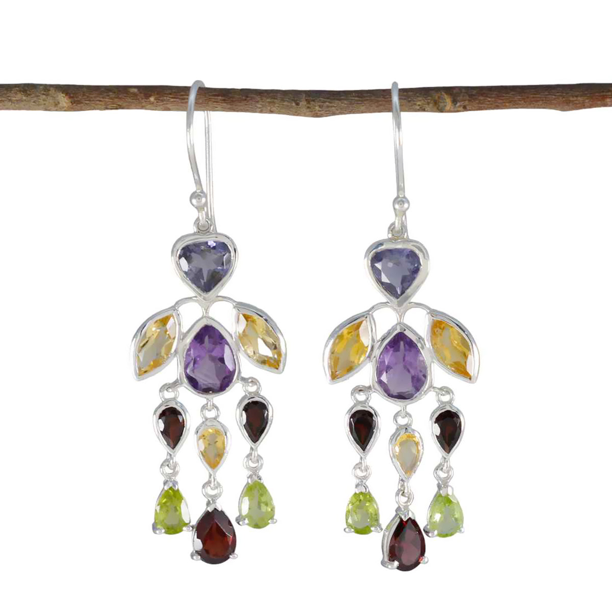 Multi-African-Soo-jin-multiple-Dangle-multicolor-92.5-Silver-Earring