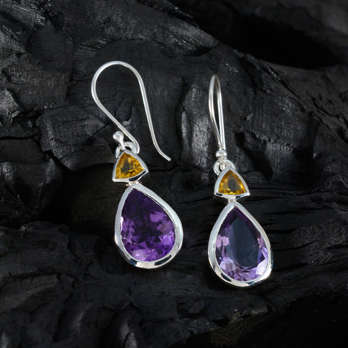 Multi-German-Bruna-Toi-et-Moi-Dangle-multicolor-92.5-Silver-Earring