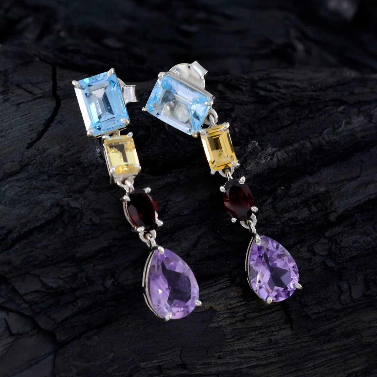 Multi-Japanese-Luisa-quarter-Stud-multicolor-925-Silver-Earring