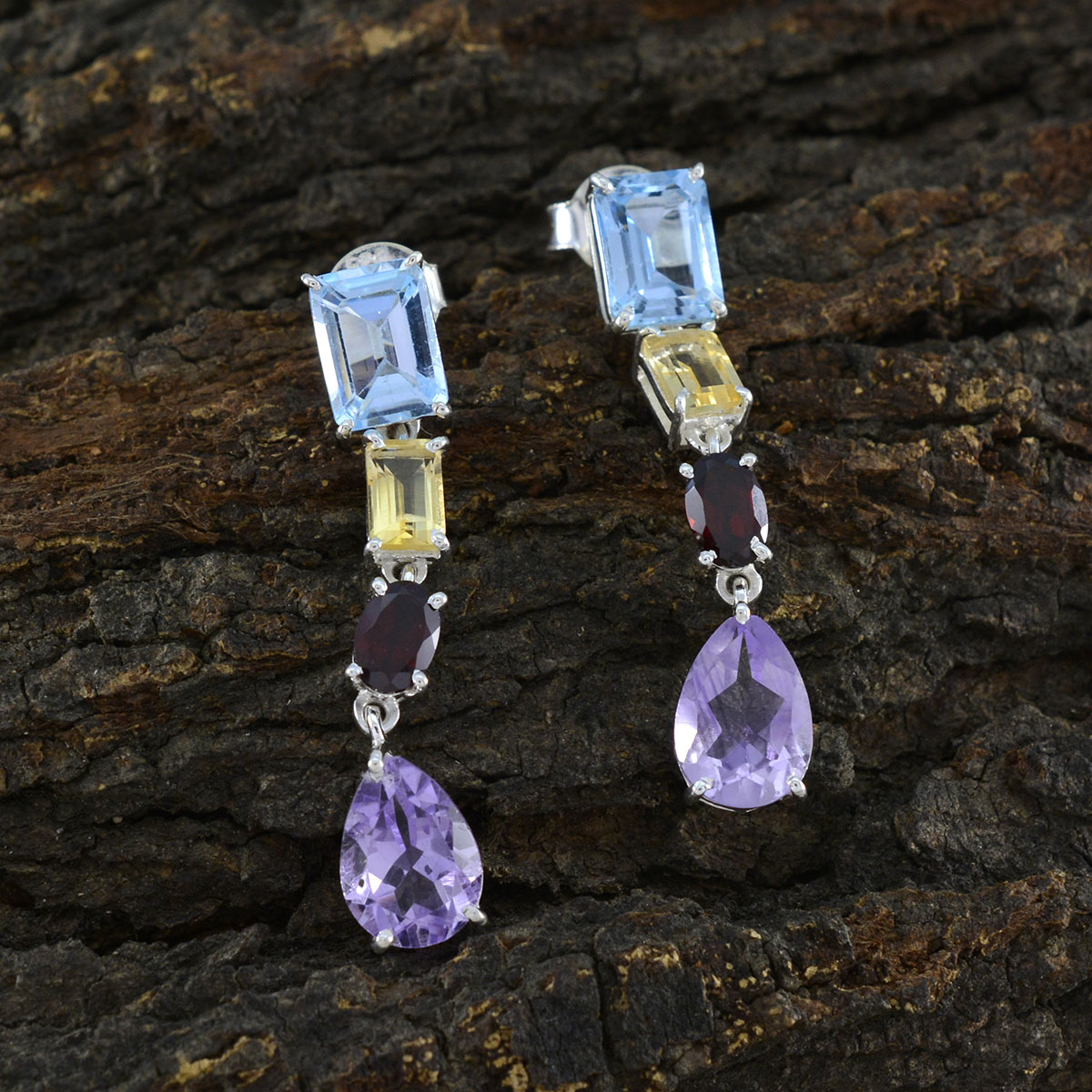 Multi-Japanese-Luisa-quarter-Stud-multicolor-925-Silver-Earring