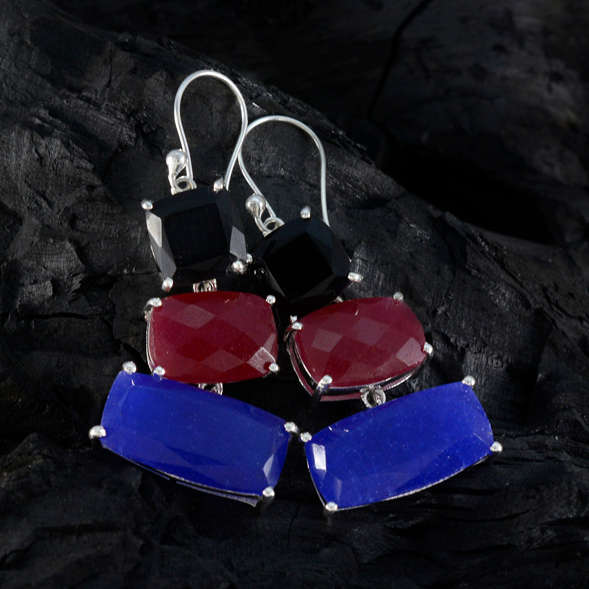 Boucles d'oreilles pendantes multicolores en argent sterling 925 avec la trilogie Micaela américaine Image secondaire du produit