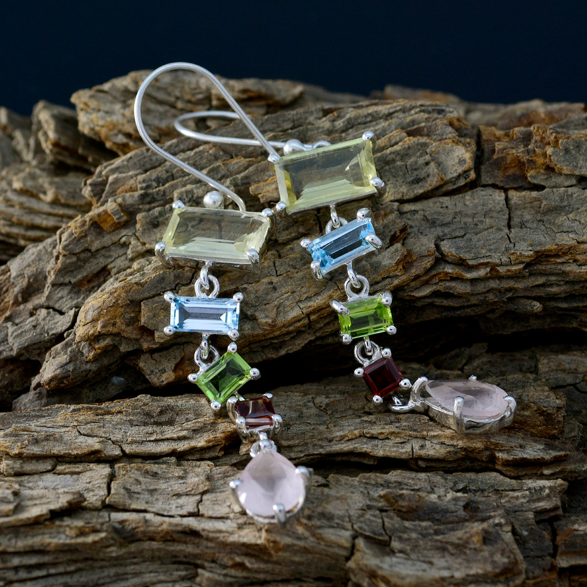 Multi-Spanish-Eun-ji-multiple-Dangle-multicolor-Silver-Earring