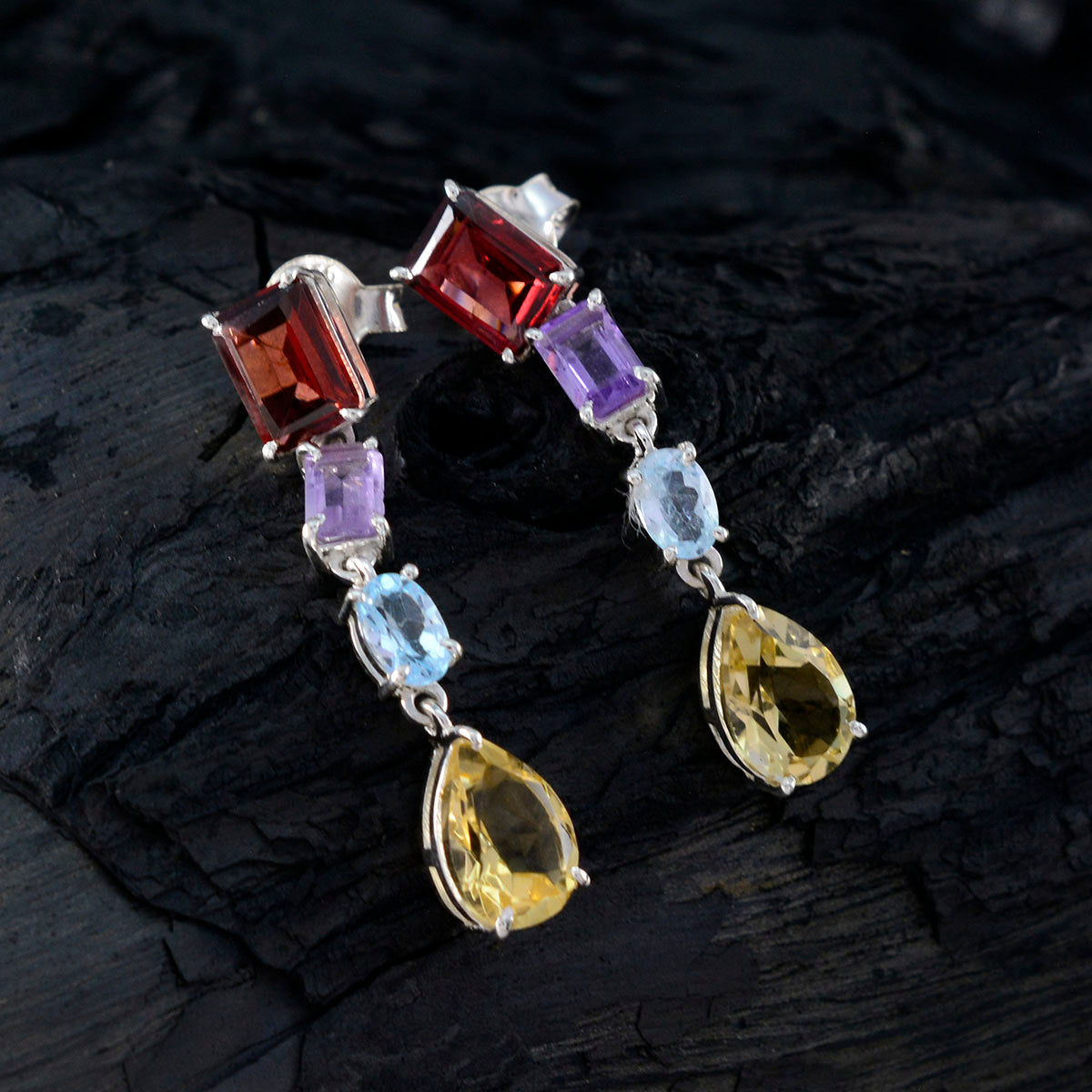 Multifärgad turkisk María kvartsörhänge i 92.5 silver Sekundär produktbild