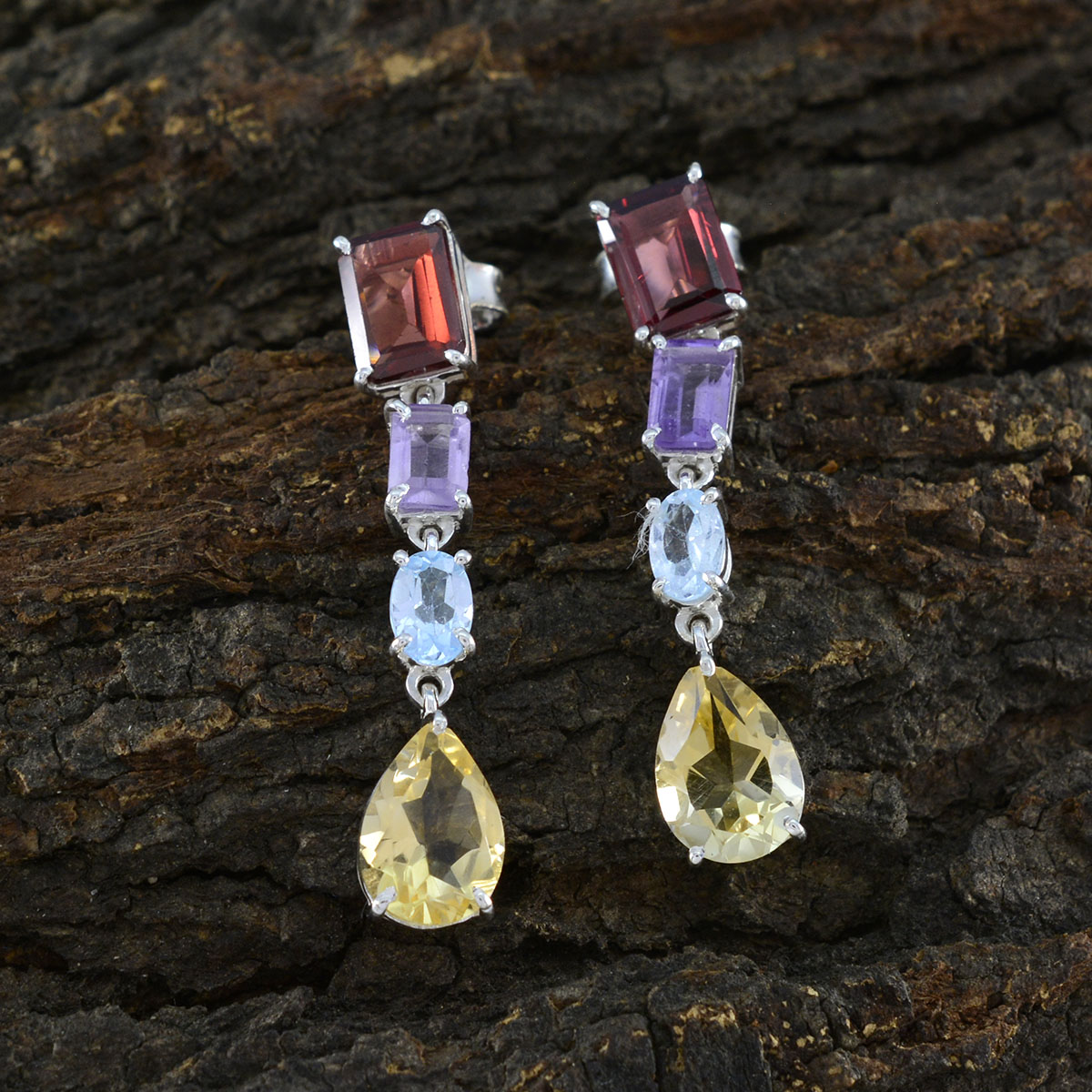 Multi-Turkish-María-quarter-Stud-multicolor-92.5-Silver-Earring