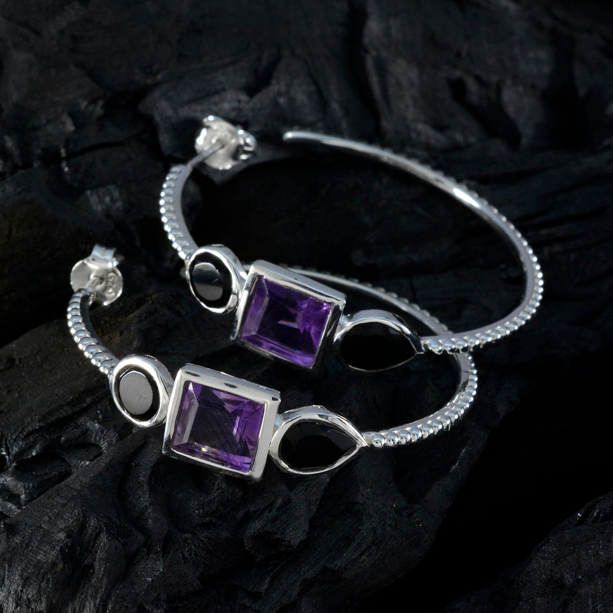 Orecchino multicolore in argento con trilogia viola tedesca Multi Immagine secondaria del prodotto