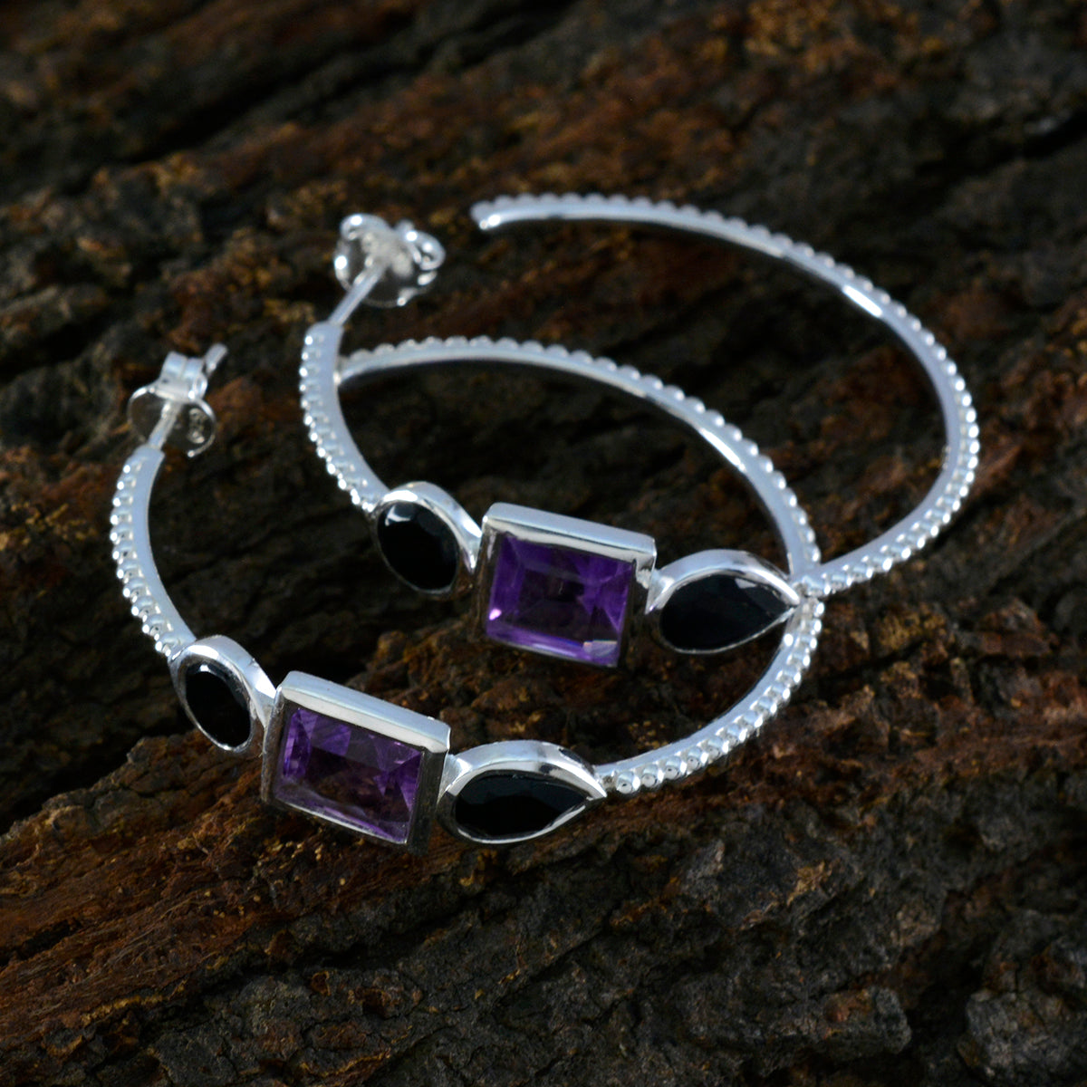 Multi-German-Violet-Trilogy-Stud-multicolor-Silver-Earring