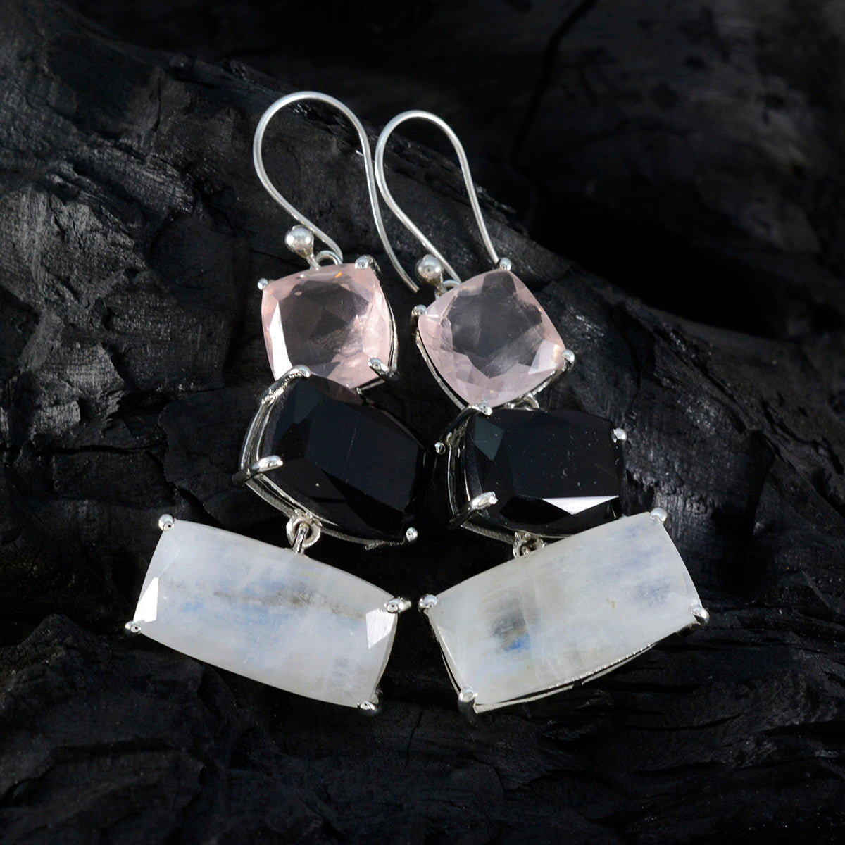 Multi-Korean-Milagros-Trilogy-Dangle-multicolor-Silver-Earring