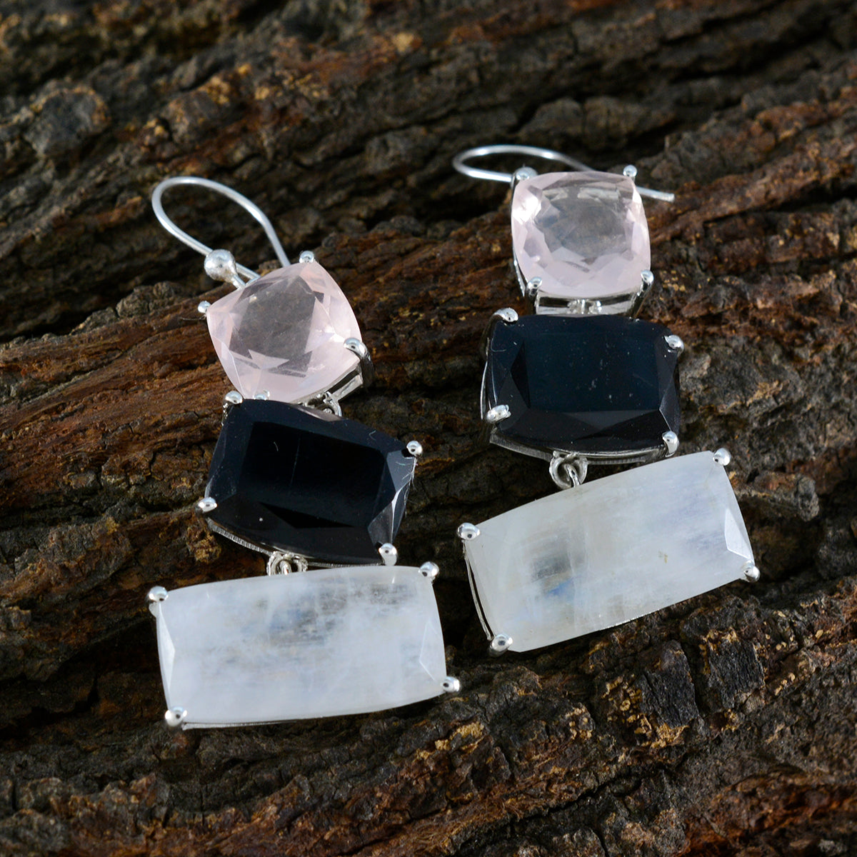 Multi-Korean-Milagros-Trilogy-Dangle-multicolor-Silver-Earring