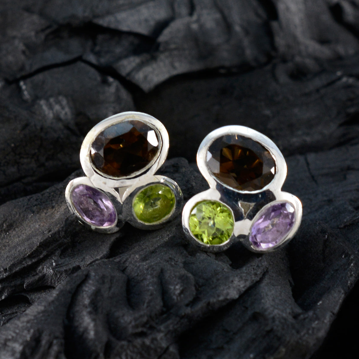 Multi-Egyptian-Jia-multiple-Stud-multicolor-Silver-Earring