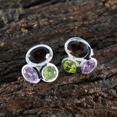 Multi-Egyptian-Jia-multiple-Stud-multicolor-Silver-Earring