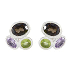 Multi-Egyptian-Jia-multiple-Stud-multicolor-Silver-Earring