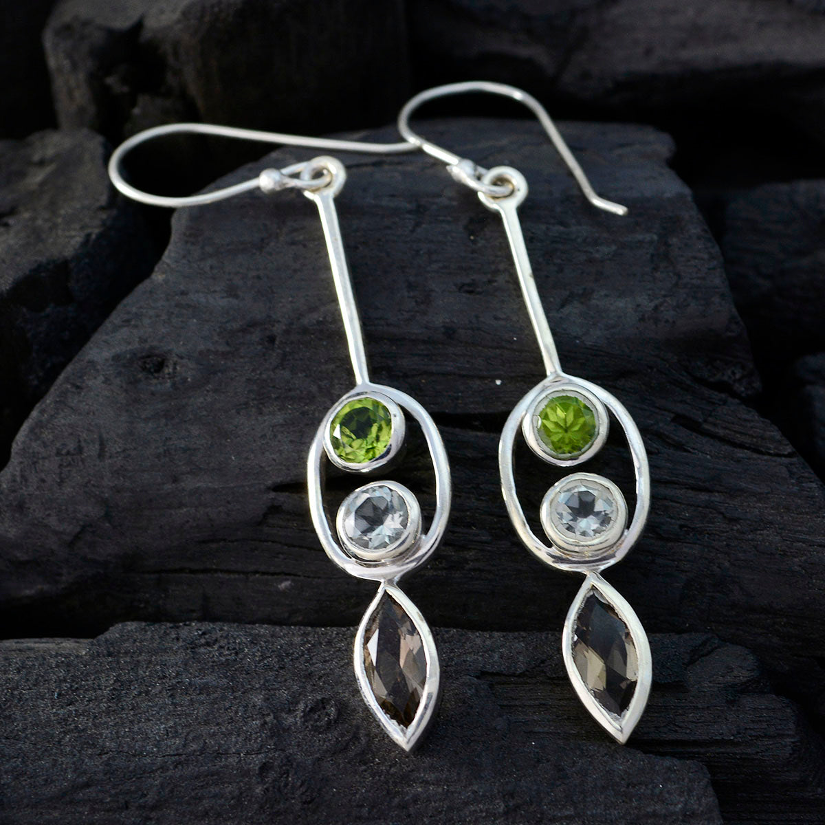 Multi-Turkish-Ling-multiple-Dangle-multicolor-925-Sterling-Silver-Earring