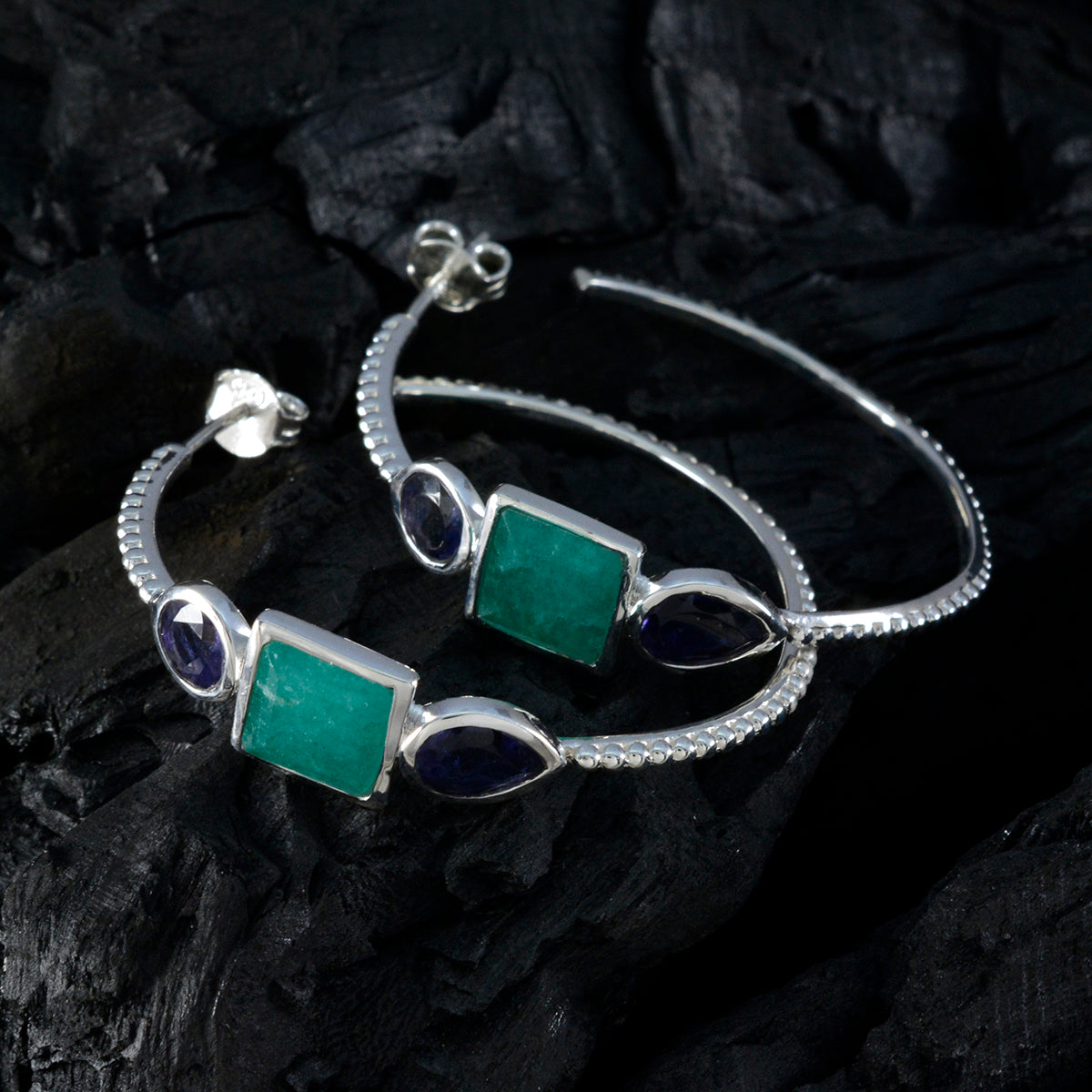 Multi-African-Yasmin-Trilogy-Stud-multicolor-Sterling-Silver-Earring