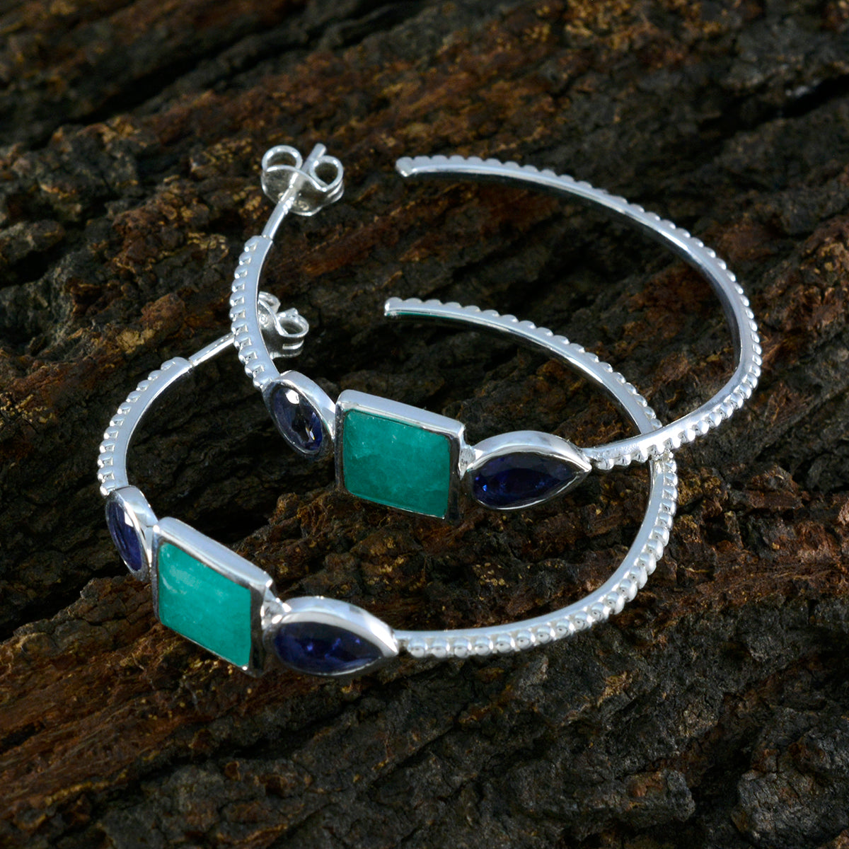 Multi-African-Yasmin-Trilogy-Stud-multicolor-Sterling-Silver-Earring