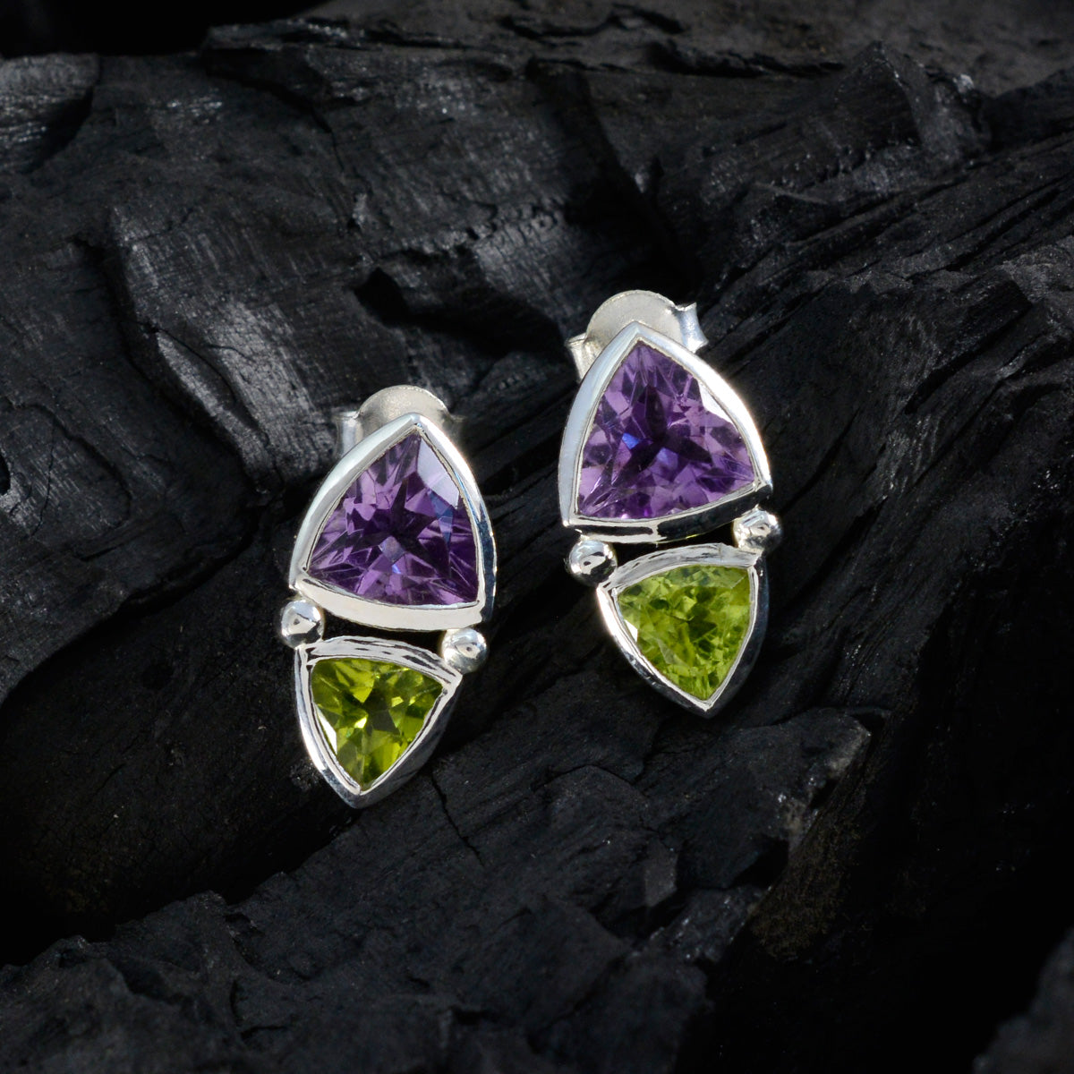 Multi-French-Aaliyah-Toi-et-Moi-Stud-multicolor-Silver-Earring