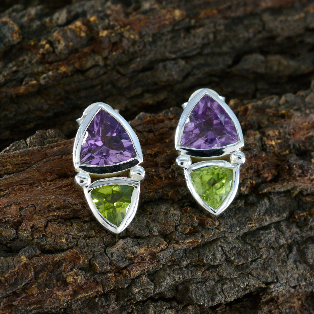 Multi-French-Aaliyah-Toi-et-Moi-Stud-multicolor-Silver-Earring