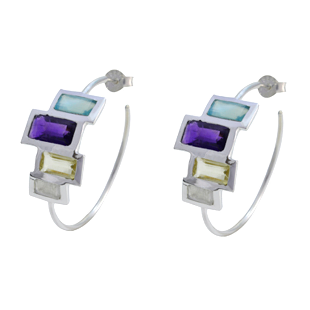 Multi-Japanese-Constanza-multiple-Stud-multicolor-92.5-Silver-Earring