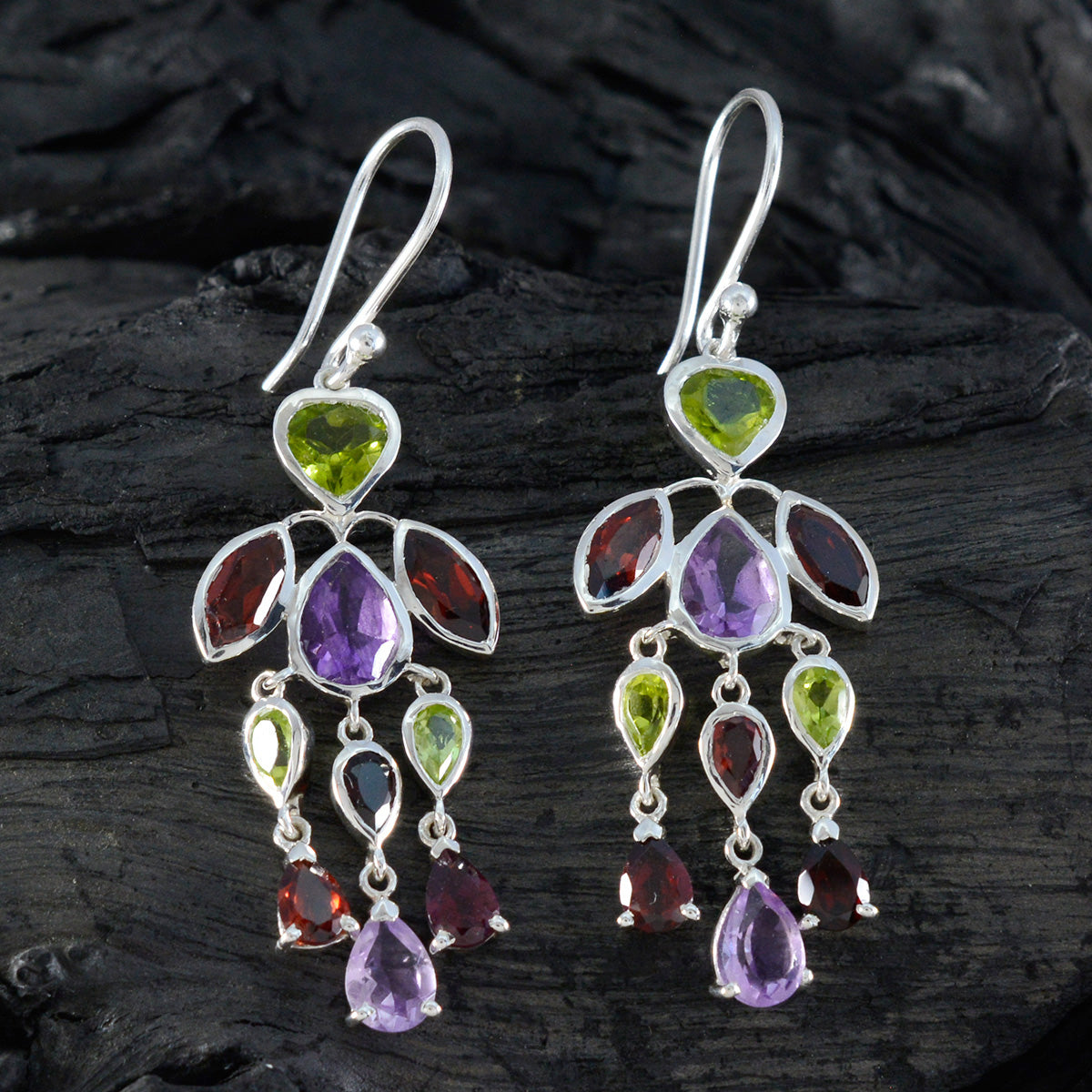 Multi-Egyptian-Yan-multiple-Dangle-multicolor-Sterling-Silver-Earring