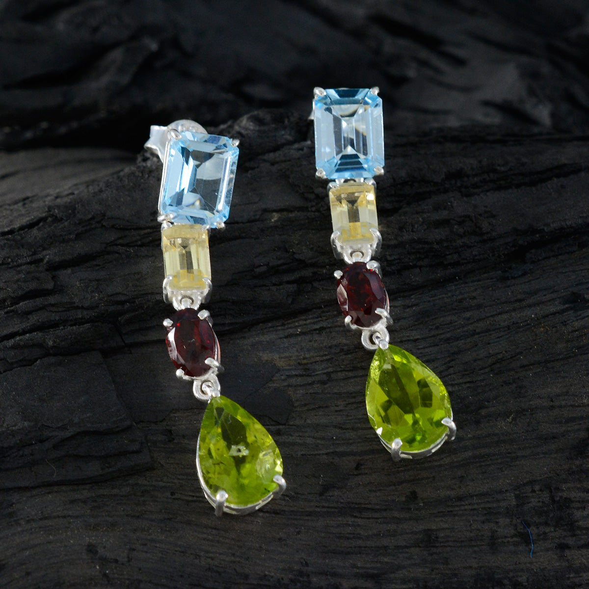 Multi-Middle-Eastern-Micaela-quarter-Stud-multicolor-Silver-Earring