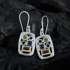 Multi-Japanese-Gabriela-Penta-Dangle-multicolor-Silver-Earring