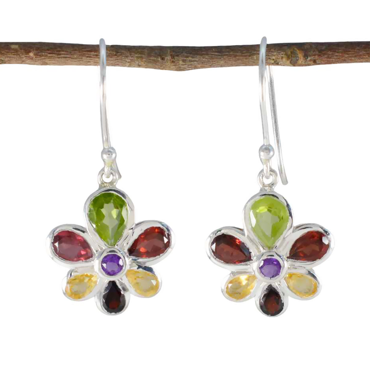 Multi-African-Julia-multiple-Dangle-multicolor-Silver-Earring
