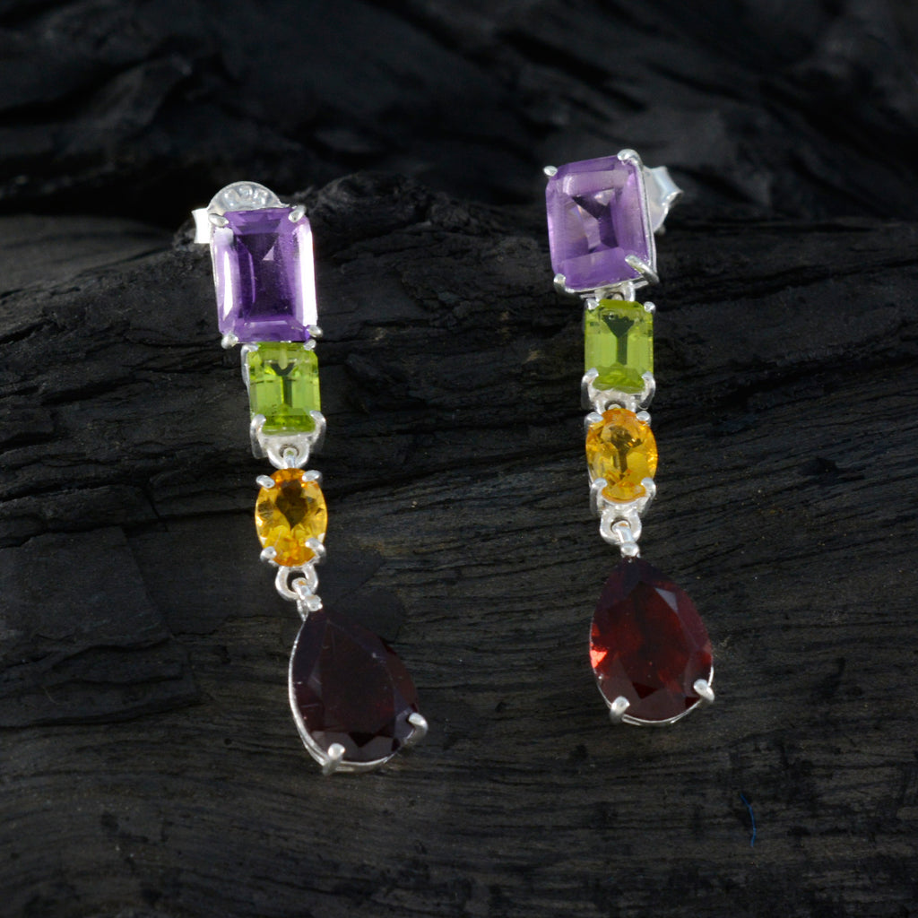 Multi-Mexican-Milagros-quarter-Stud-multicolor-Sterling-Silver-Earring