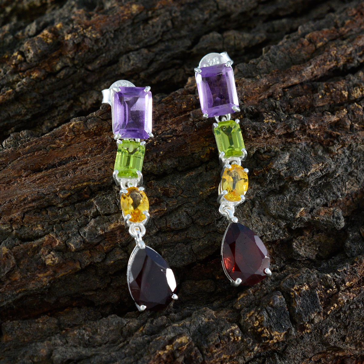 Multi-Mexican-Milagros-quarter-Stud-multicolor-Sterling-Silver-Earring