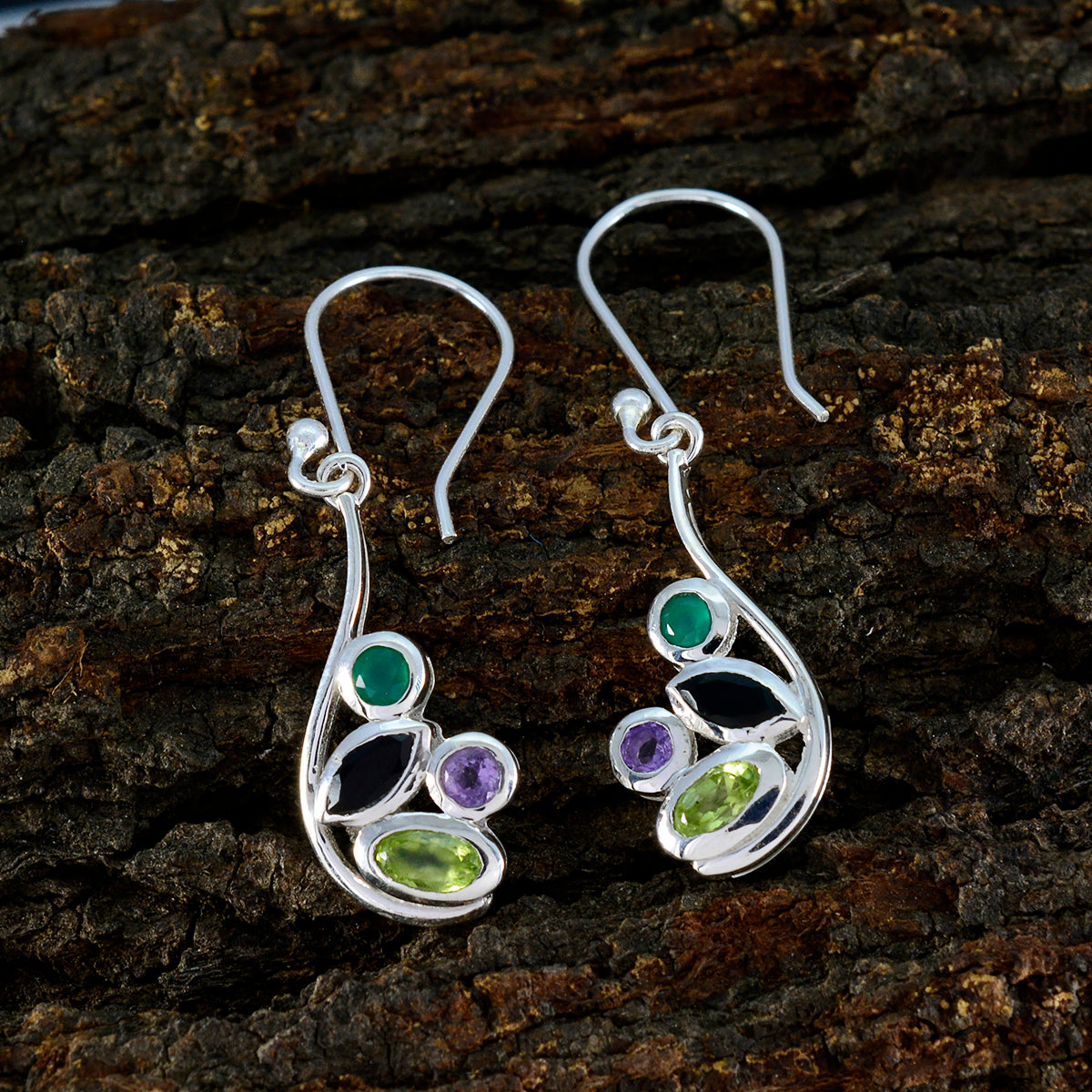 Multi-French-Alice-quarter-Dangle-multicolor-925-Sterling-Silver-Earring