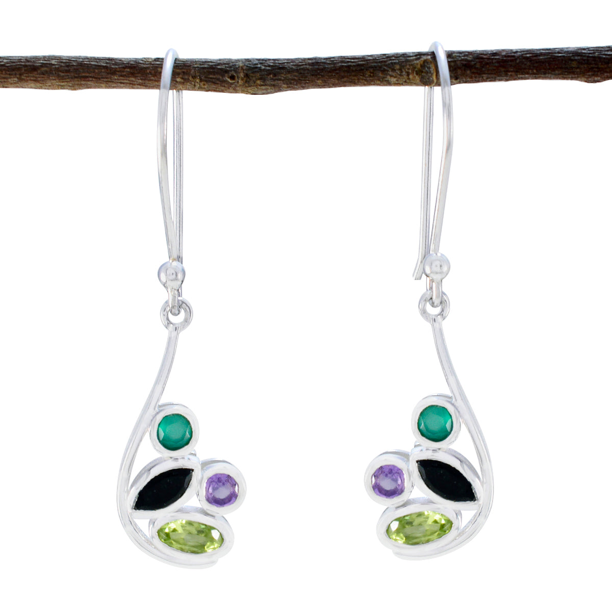 Multi-French-Alice-quarter-Dangle-multicolor-925-Sterling-Silver-Earring Главное изображение товара