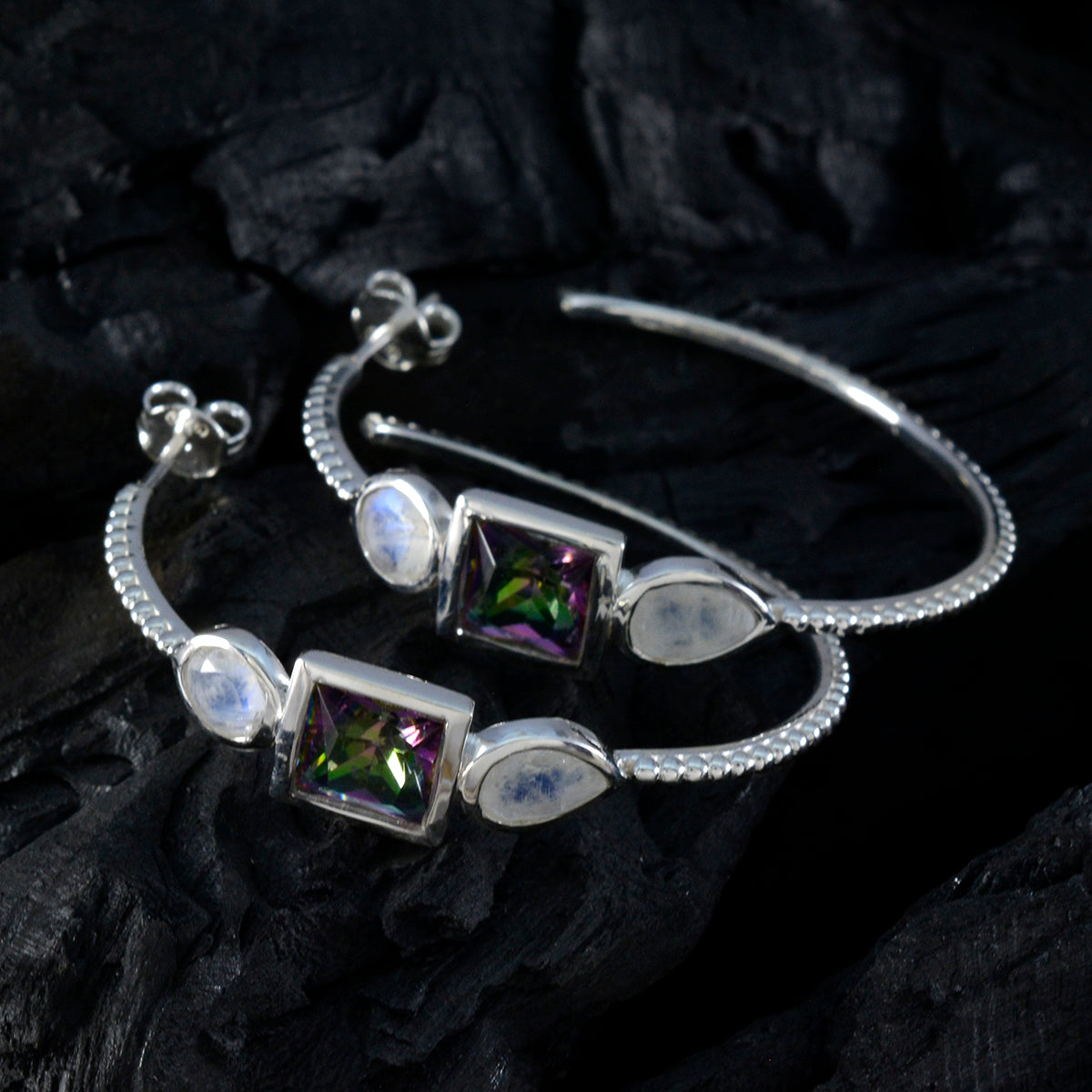 Orecchini a bottone multicolore in argento 92,5 con trilogia Zoe marocchina Immagine secondaria del prodotto