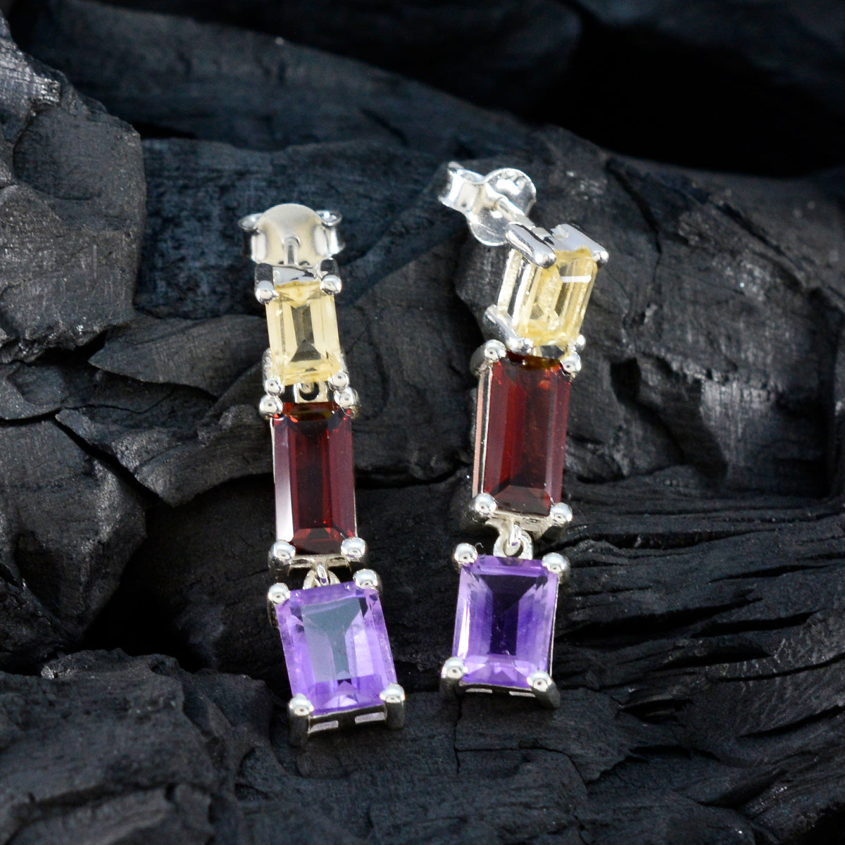 Multi-Moroccan-Pauline-multiple-Stud-multicolor-Silver-Earring