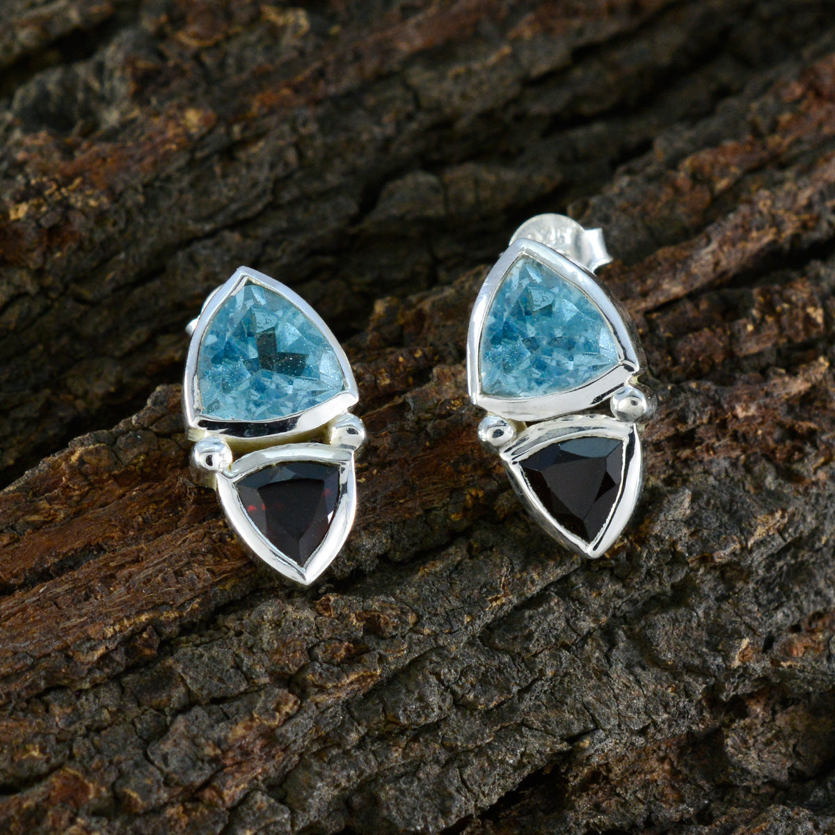 Multi-African-Addison-Toi-et-Moi-Stud-multicolor-925-Silver-Earring