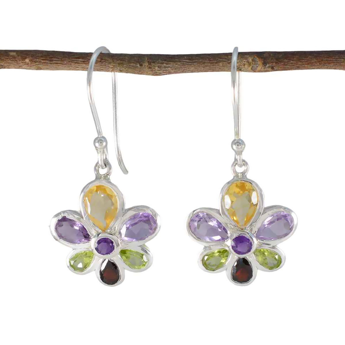 Multi-Russian-Julieta-multiple-Dangle-multicolor-Sterling-Silver-Earring Imagen principal del producto