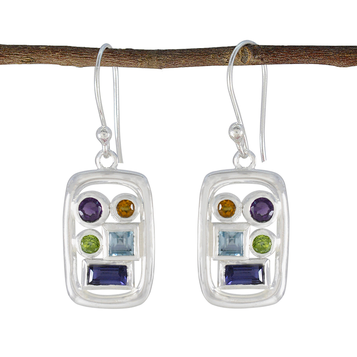 Multi-Italian-Isadora-Penta-Dangle-multicolor-925-Silver-Earring Huvudsaklig produktbild