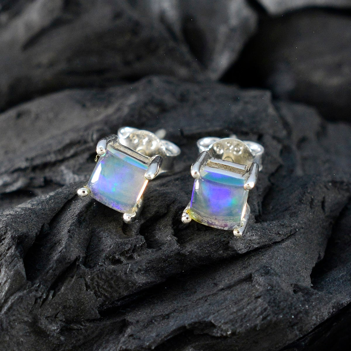 Created-Opal-American-Mei-Solitaire-Stud-White-925-Silver-Earring